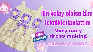 MOTİFLİ ELBİSE MODELİ YAPILIŞITIĞ İŞİ BEBEK ELBİSE DRESS BABY CROCHET Beginners tutorial [upl. by Siroved]