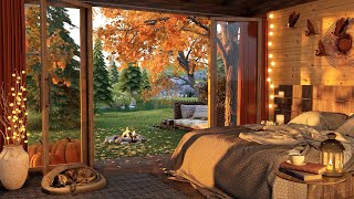 Cozy Autumn Porch in Bedroom Ambience with Morning Birdsong and Relaxing Campfire [upl. by Nibroc199]