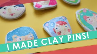 I MADE MY OWN CLAY PINS  Easy Air Dry clay pins  Homemade simple clay pins  monkeymintaka [upl. by Genevra]