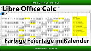 Feiertage im Kalender farbig markieren LibreOffice Calc [upl. by Dylan264]