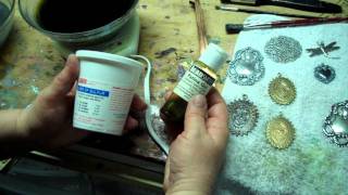 More Patina Color Tips Gilders Paste Liver of Sulfur over Silverware Silverplate Stampings [upl. by Anilatac]