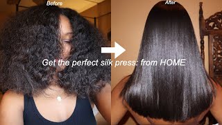 HOW TO SILK PRESS YOUR NATURAL HAIR AT HOME  FROM CURLY TO BONE STRAIGHT [upl. by Astor203]