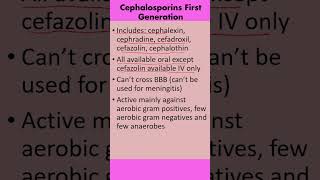 Cephalosporins First Generation Key Information [upl. by Anivlem34]