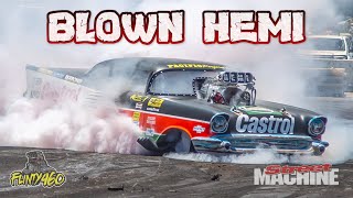 BLOWN HEMI POWERED 57 CHEV BURNOUT AT SUMMERNATS 36 [upl. by Pierson]