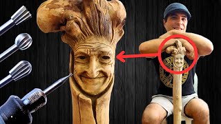 Dremel Carving Tutorial How to carve a face on a wooden walking STICK [upl. by Ner]