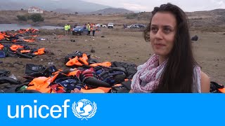 Dutch mother helps refugees landing in Lesvos  UNICEF [upl. by Garlanda]