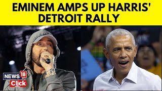 US Elections 2024 Latest News  Eminem Introduces Obama At Harris Campaign Rally In Detroit  N18G [upl. by Eelam]