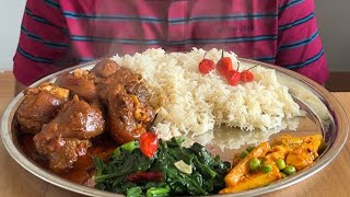 sungur ko khutta ko achar  pork leg mukbang  mix veg achar  rayo ko saag  nepali mukbang [upl. by Hsemar389]