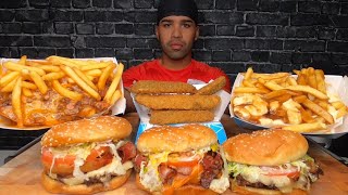 ASMR FAT BURGERS CHILI CHEESE FRIES POUTINE DEEP FRIED PICKLES MUKBANG [upl. by Suqram]