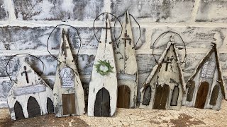 DIY Primitive Church Ornaments from Wood Shims [upl. by Hayalat]