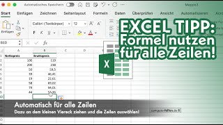 Excel Formeln MehrwertsteuerBerechnung Netto zu Brutto automatisch für alle Zeilen [upl. by Janis107]