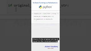 Python program to check if a string is a palindrome or not python pythonprogramming [upl. by Iniretake]