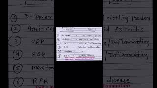 blood test and uses anti ccp test ESE test RPR test D dimer test medical doctors shorts [upl. by Annohsak868]