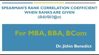 Spearmans rank correlation coefficient when ranks are given Malayalam [upl. by Denys565]