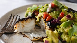 Blackened Halibut With MangoAvocado Relish Recipe [upl. by Philips]