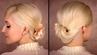 Elegant updo for medium long hair tutorial for work office Shoulder length bridesmaid hairstyle [upl. by Pudendas]