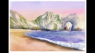 Lulworth Cove watercolour tutorial by Mike Jackson [upl. by Olin460]