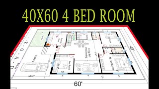 40x60 house plan4 bed room house plan4 bedroom house design 2400 sq ft house plan [upl. by Nomla75]