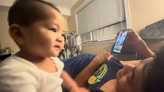 Zeke reaction in his own video 😅 fyp reactionvideo funnybaby zekeasher happy goodvibes [upl. by Ecal]