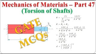 Mechanics of Materials  Part 47 Solutions to GATE MCQs on Torsion of shafts  BME301 [upl. by Gone]