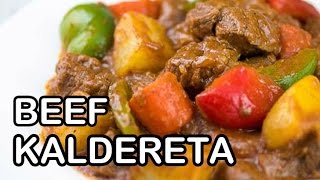 How to Cook Beef Kaldereta  Calderetang Baka Recipe  Panlasang Pinoy [upl. by Orlanta]