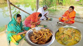 popi kitchen Eating vetki macher kata chorchori  pomfret kaliya and hot rice [upl. by Kinom]