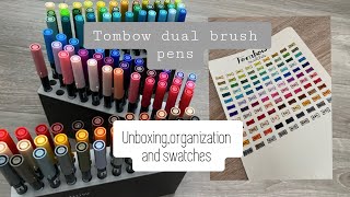 Tombow dual brush pen  all 108 colors  unboxing  swatches [upl. by Mountford]