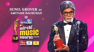 Sunil Grovers hilarious mimicry of Amitabh Bachchan at Smule Mirchi Music Awards 2020 [upl. by Hiram]