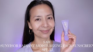 Saie Sunvisor Radiant Moisturizing Face Sunscreen SPF 35 Wear Test  Tiana Le [upl. by Nelleus]