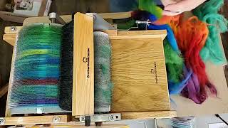 Carding colorful batts on my Brother Drum Carder Facebook Live Replay [upl. by Ahsenad213]