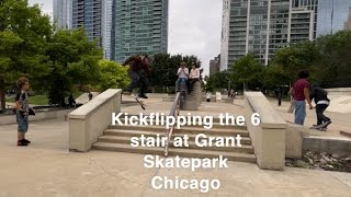 Kickflipping 6 Stair at Grant Skatepark Chicago [upl. by Engen]