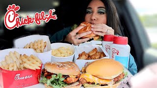 ChickFilA MUKBANG Grilled Spicy Deluxe Chicken Sandwich Mac N Cheese Large Fries Nuggets [upl. by Cid]