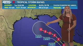 Tuesday 12PM Tropical Update TS Rafael makes way toward Gulf What can we expect [upl. by Ahseekal263]