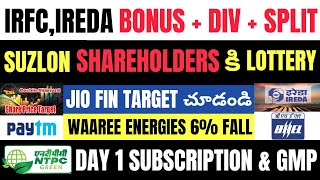 SUZLON IMPORTANT UPDATE ● Jio Finance ● Zomato Share ● Swiggy ● Tata Power ● BDL ● HAL Q2 ● NTPC IPO [upl. by Dumond]