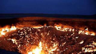 Flaming Gas Crater Night  Turkmenistan Darvaza [upl. by Quinton442]