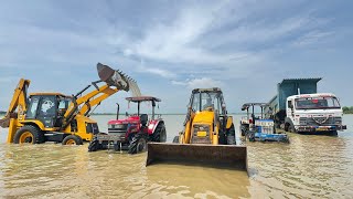 Washing My Tractors and Vehicles in Dam  JCB 3DX  Tata Truck  Mahindra Arjun 605  Swaraj 744 [upl. by Fulviah]