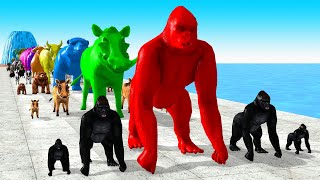 Paint Animals Cow CartoonBuffaloGorillaElephantLionTigerDinosaur Fountain Crossing Animal Gam [upl. by Remark]