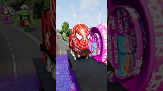 SpiderMan Train Skibidi Toilets amp Funny Cars VS Bollard Barbie amp Big Pit in BeamNGDrive shorts [upl. by Leticia]