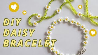 How to make a DAISY CHAIN flower bracelet  Easy beaded 90s jewelry DIY [upl. by Eninnej]