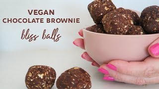 VEGAN CHOCOLATE BROWNIE BLISS BALLS RECIPE  Healthy  Only 5 Ingredients [upl. by Abramo430]