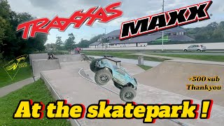 Insane Traxxas Maxx Tricks at the Skatepark Thank You for 500 Subs [upl. by Eenolem]