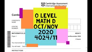 O Level Math D Paper 1 402411 OctNov 2020 [upl. by Gerfen]