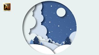 HOW TO CREATE A WINTER PAPER CUTOUT EFFECT ILLUSTRATION  ADOBE ILLUSTRATOR TUTORIAL [upl. by Wickham558]