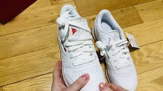 ASMR Reebok Classic Leather Womens Shoes Unboxing Whispered [upl. by Cristine327]