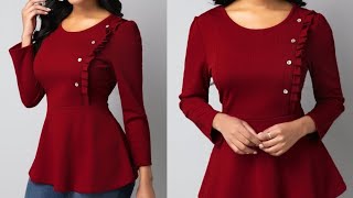 diy side frill peplum top cutting and stitchingpeplum top cutting and stitching [upl. by Atterrol]