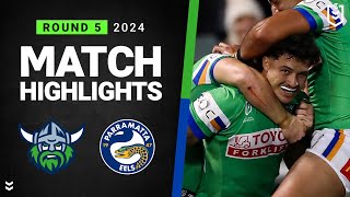 NRL 2024  Raiders v Eels  Match Highlights [upl. by Anirdnajela]