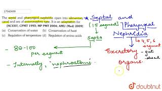 The septal and pharyngeal nephridia open into alimentary canal and are of enteronephric type [upl. by Duggan1]