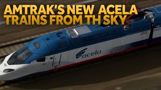 Birdseye view of Amtraks new Acela trains on Northeast Corridor [upl. by Regan]