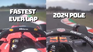 Onboard comparison with telemetry of Suzuka track record by Vettel and the 2024 pole by Verstappen [upl. by Eatnoled]