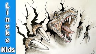 3D tekenen Zo teken je een Dinosaurus  T Rex gat in papier [upl. by Anihtyc]